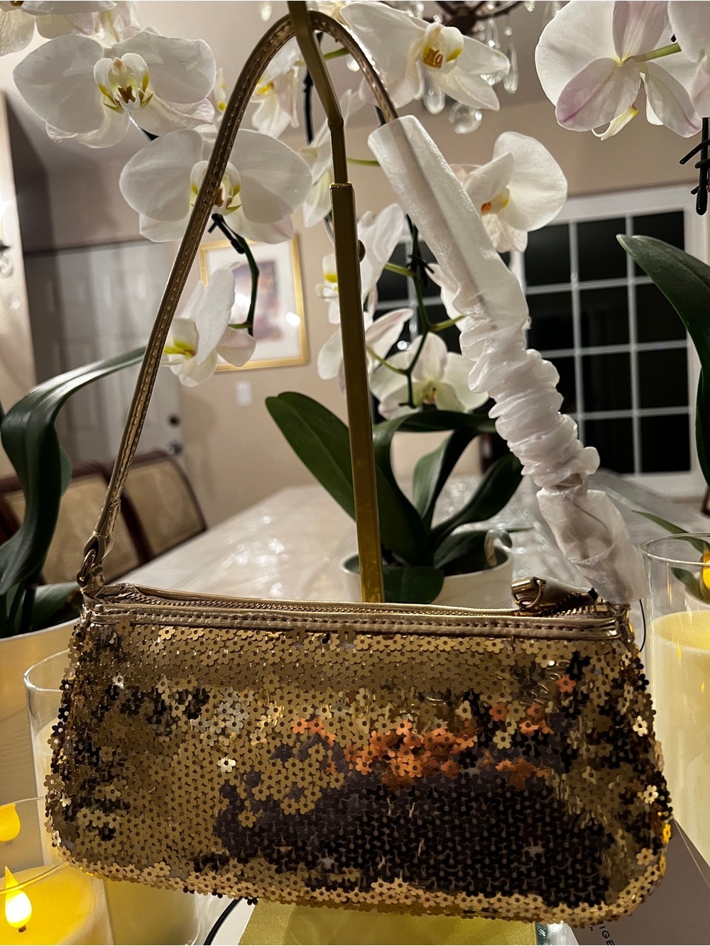 Kurt Geiger London Small Highgate Gold Sequin Baguette Shoulder Wristlet Bag NWT - Picture 4 of 10